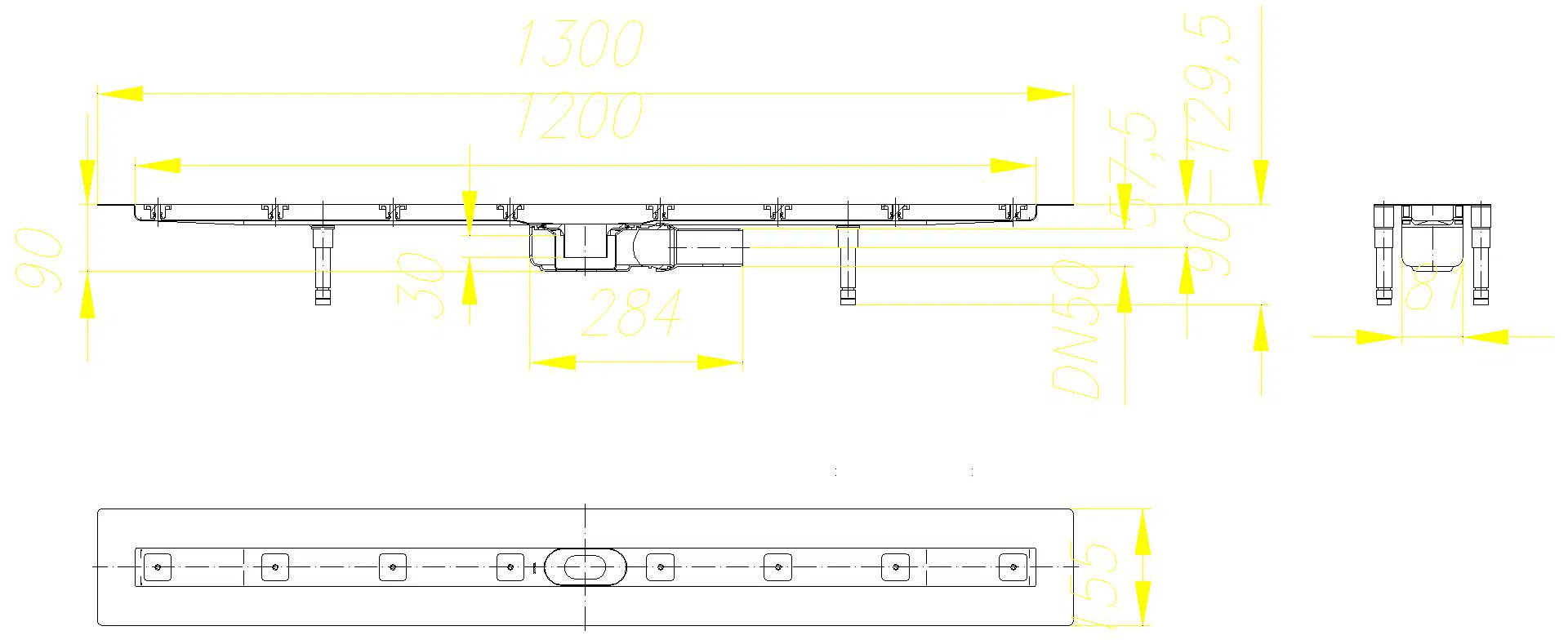 DALLMER Duschrinne CeraLine PLAN F 1200 mm, DN 50