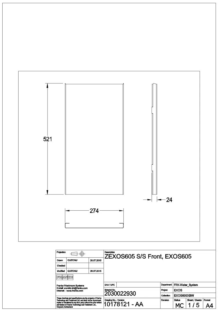 Front, EXOS, Edelstahl, für EXOS605/EXOS605E/EXOS602E, ZEXOS605