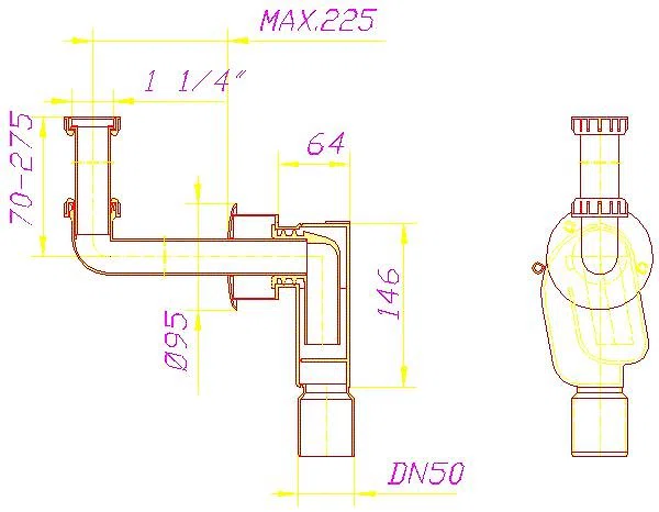 DALLMER Wandeinbau-Siphon 300 KS, 1 1/4" x DN 50