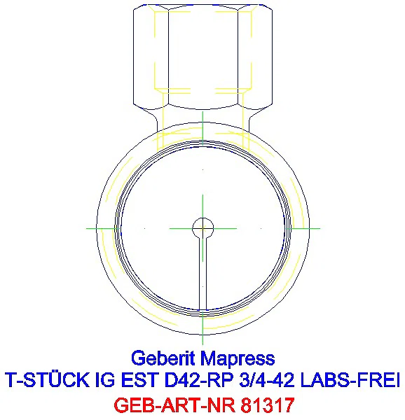 GE Mapress Edelstahl T-Stück mit IG (LABS-frei) d42-Rp3/4-42_81317_L