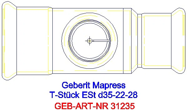 GE Mapress Edelstahl T-Stück reduziert d35-22-28_31235_G