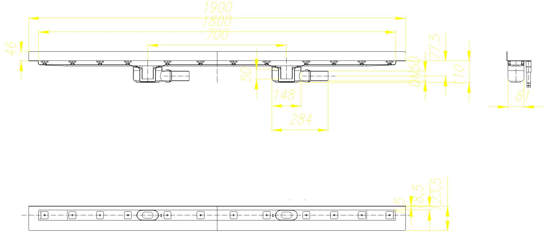 DALLMER Duschrinne CeraLine W Duo 1800 mm, DN 50