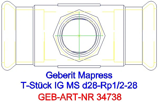 GE Mapress Kupfer T-Stück mit IG Gas d28-Rp1/2-28_34738_G