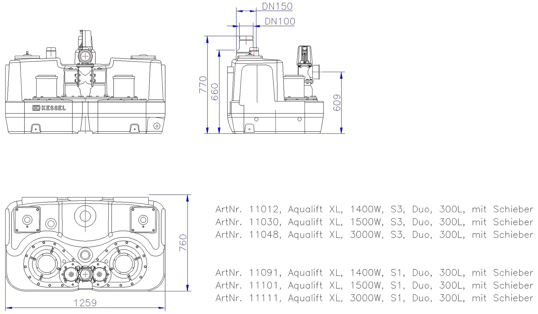 KESSEL-Doppelhebeanlage Aqualift F XL 3000W-S1 Duo 300L m.S.