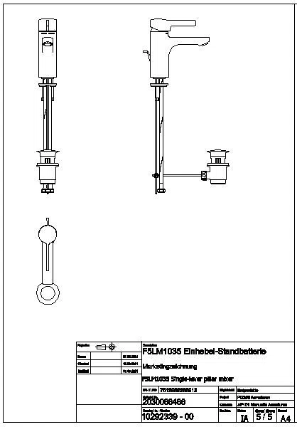 Einhebel-Standbatterie, F5, 125 mm, Zugstange, F5LM1035
