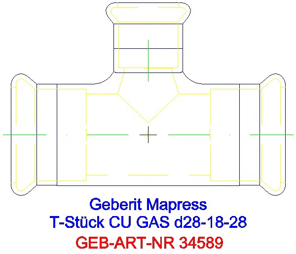 GE Mapress Kupfer T-Stück reduziert (Gas) d28-18-28_34589_A