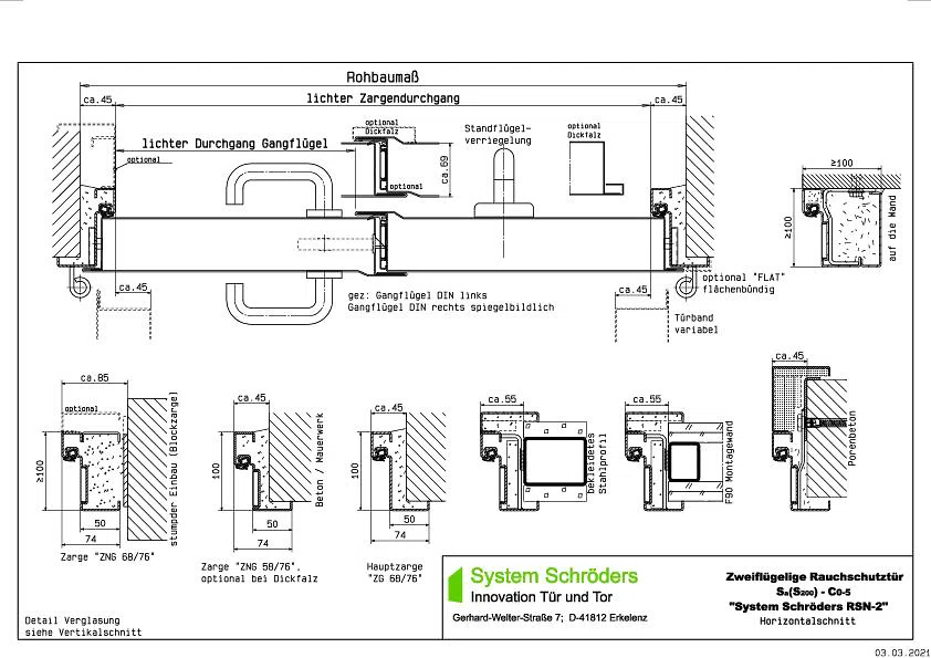 Rauchschutzstahltür -tor S200 zweiflügelig System Schröders RSN-2