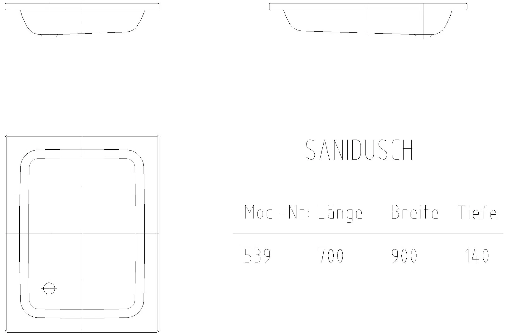 KALDEWEI SANIDUSCH Duschfläche, 700x900x32 mm, Modell-Nr: 539