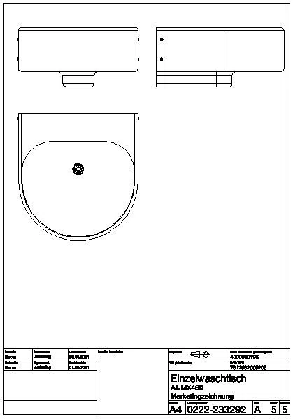 Einzelwaschtisch, ANIMA, Edelstahl, 460x230x490 mm, ohne Hahnloch, ANMX460