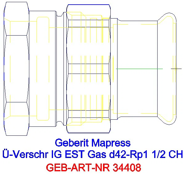 GE Mapress Edelstahl Übergangsverschr. mit IG (Gas) d42-Rp1 1/2_34408_A