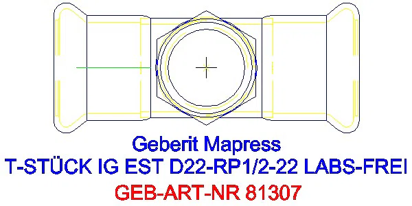 GE Mapress Edelstahl T-Stück mit IG (LABS-frei) d22-Rp1/2-22_81307_G