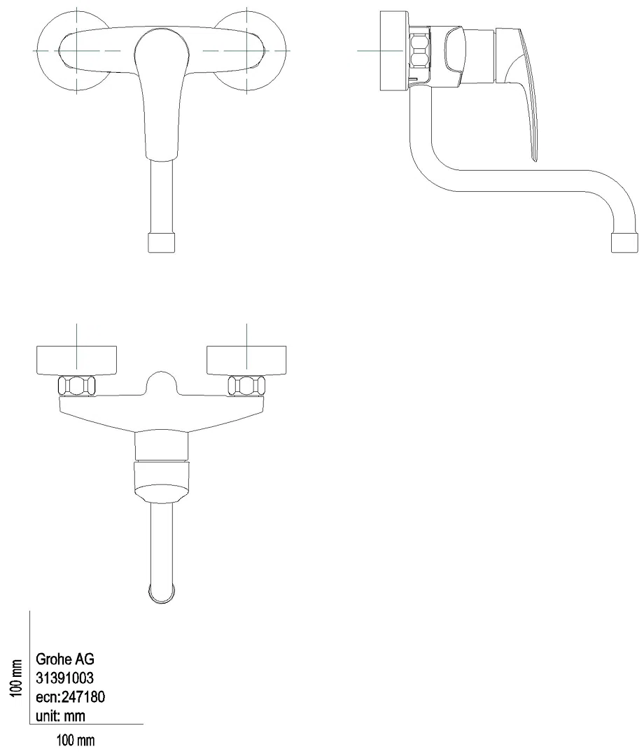 GROHE Einhand-SPT-Batterie Eurosmart 31391_3 Wandmontage Ausld. 217mm chrom