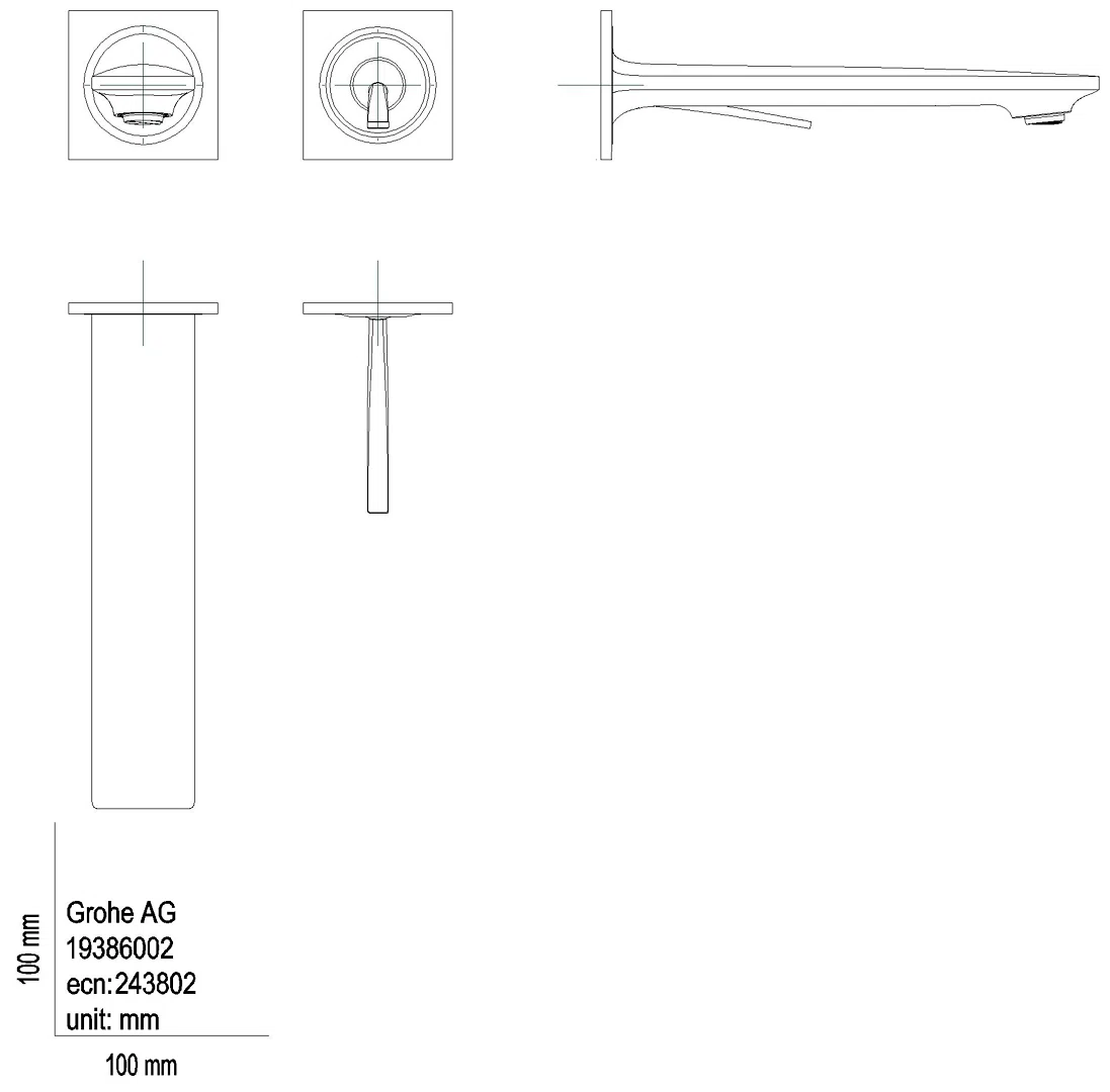 GROHE 2-L-WT-Wandbatterie Allure 19386_2 FMS für 23429 Ausl. 212mm satin graphite