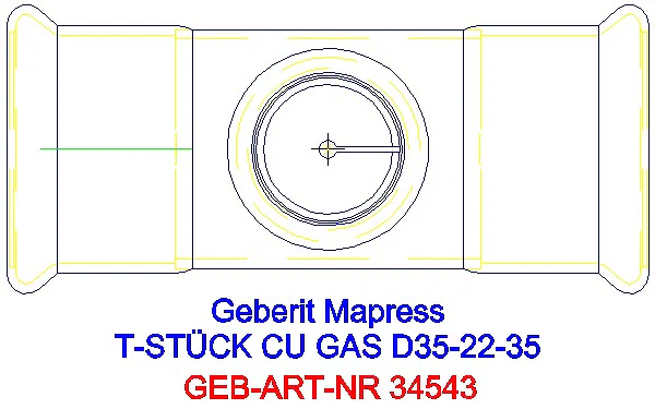 GE Mapress Kupfer T-Stück reduziert (Gas) d35-22-35_34543_G