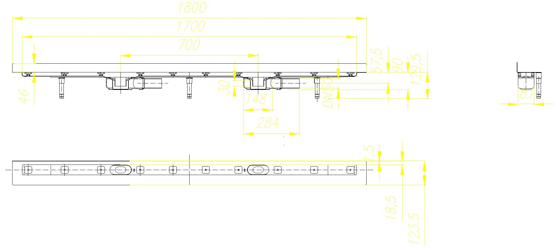 DALLMER Duschrinne CeraLine Plan W Duo 1700 mm, DN 50
