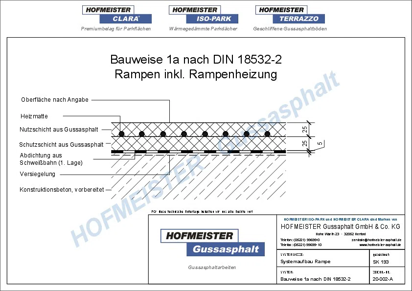 Rampe Gussasphalt Bauweise zwei lagig inkl. Rampenheizung nach DIN 18532-2, 2×25