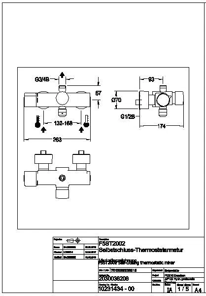 Wandbatterie, F5, hydr., Thermostat, für Bogen/Duschrohr, ABE, F5ST2002