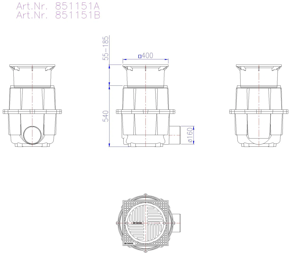 KESSEL-Hofablauf System 400, DN 150, B, 580-710 mm