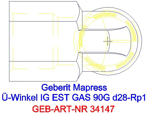 GE Mapress Edelstahl Übergangswinkel 90Gr mit IG (Gas) d28-Rp1_34147_G