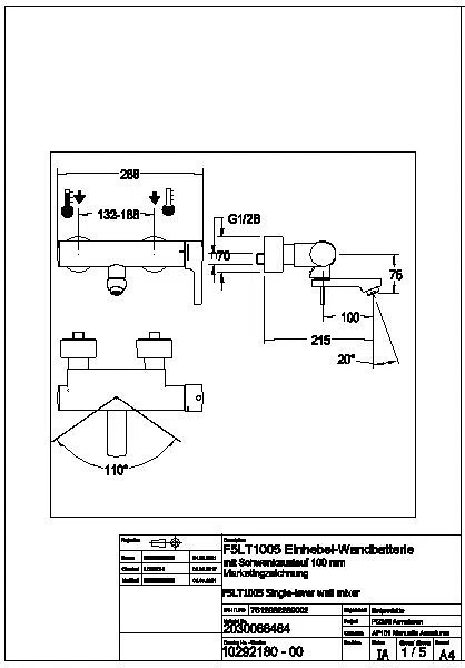 Thermostat-Wandbatterie, F5, EHM, Schwenkauslauf, 215 mm, Hygieneoption, F5LT1005
