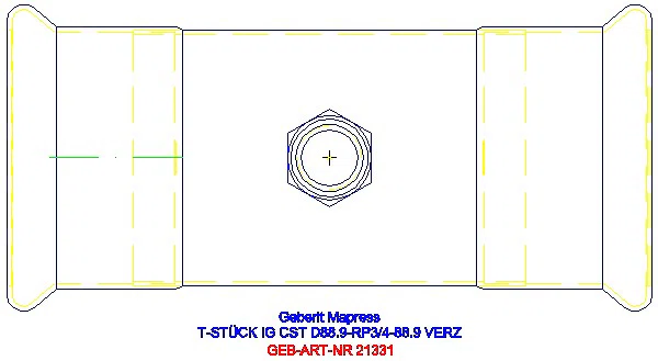 GE Mapress C-Stahl T-Stück mit IG d88,9-Rp3/4-88,9 verzinkt_21331_G