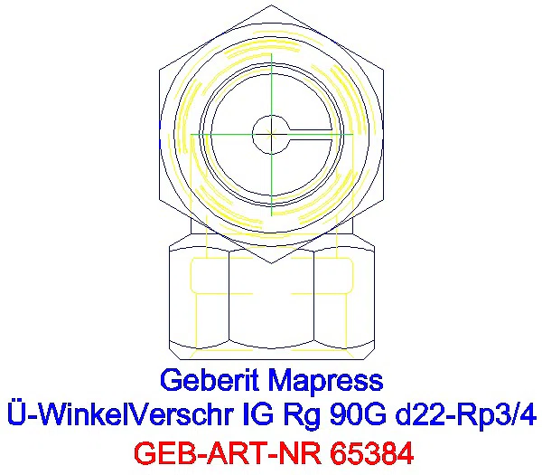 GE Mapress Kupfer Übergangswinkel- verschraubung 90Gr mit IG Rg d22-Rp3/4_65384_L