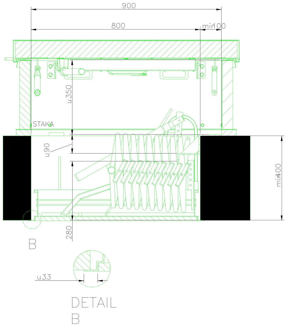 Flachdachausstieg DL97 mit Scherentreppe und Deckenhohlraumüberbrückung