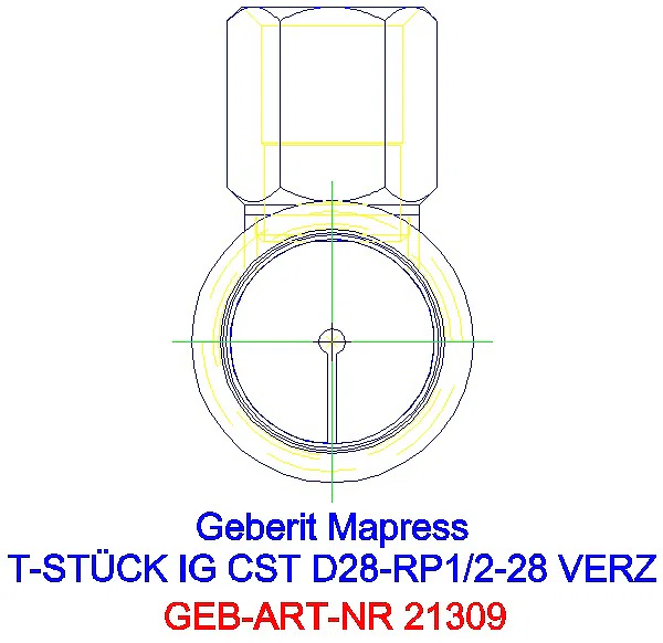 GE Mapress C-Stahl T-Stück mit IG d28-Rp1/2-28 verzinkt_21309_L