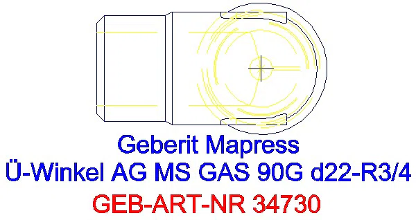 GE Mapress Kupfer Übergangswinkel 90Gr mit AG (Gas) Ms Gas d22-R3/4_34730_G