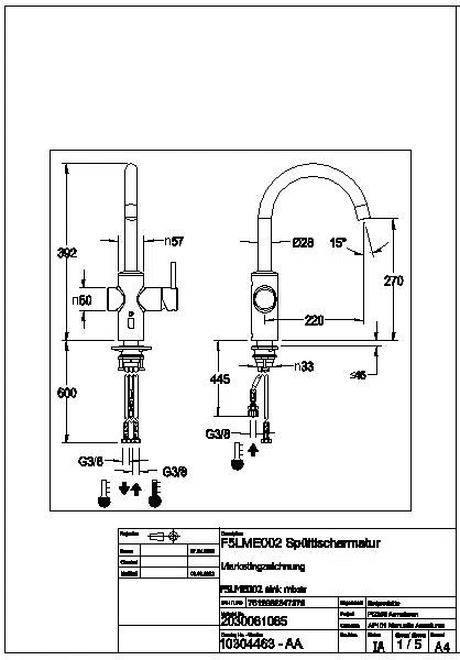 Küchenarmatur, F5, EHM und Sensor, ELB, Schwenkauslauf, ND, f. Batt./Net., F5LME002