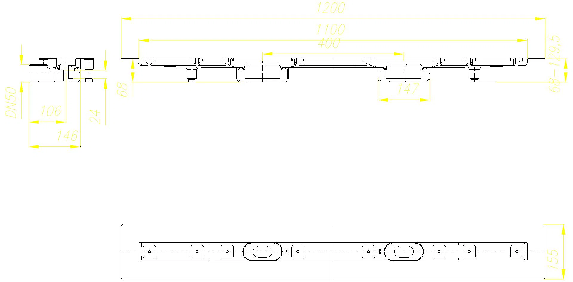 DALLMER Duschrinne CeraLine Nano F Duo 1100 mm, DN 50