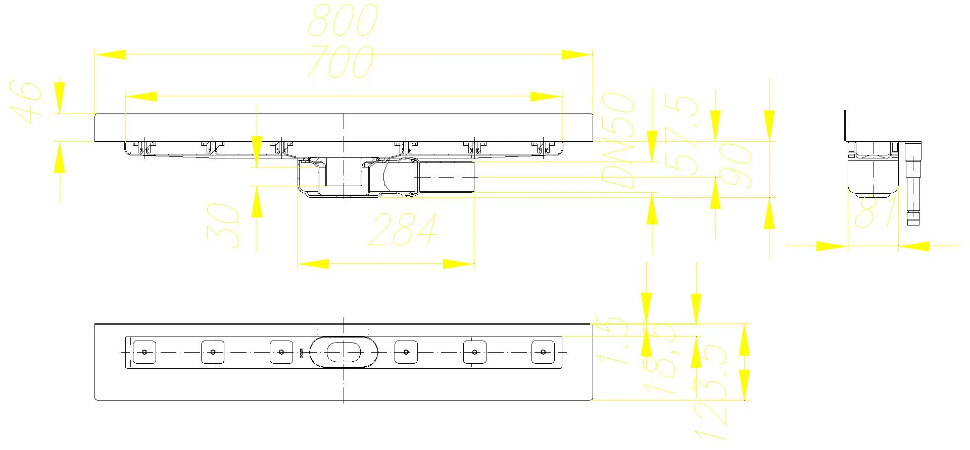 DALLMER Duschrinne CeraLine PLAN W 700 mm, DN 50