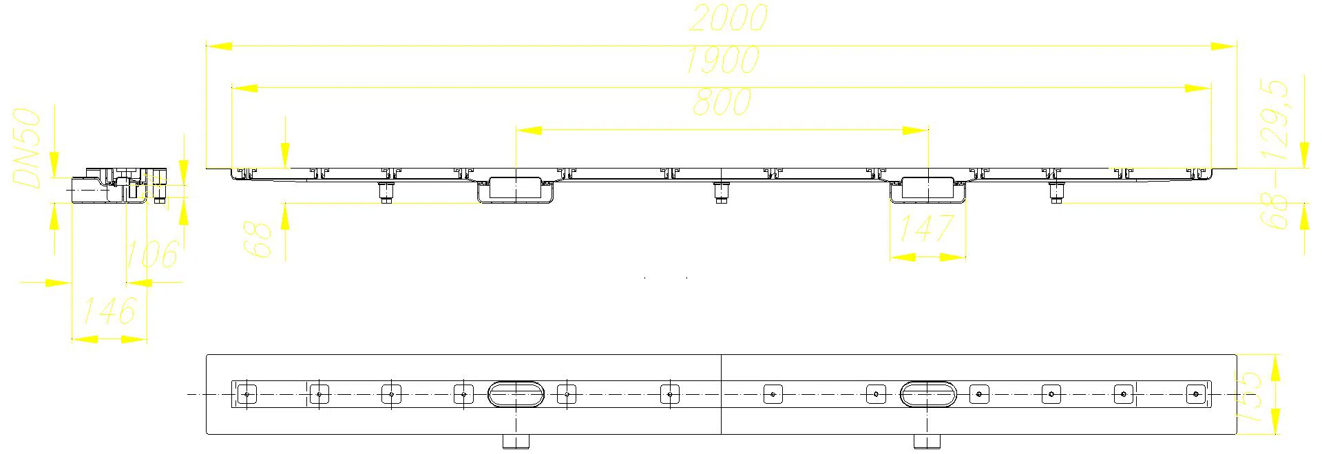 DALLMER Duschrinne CeraLine Nano F Duo 1900 mm, DN 50