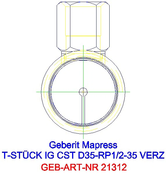GE Mapress C-Stahl T-Stück mit IG d35-Rp1/2-35 verzinkt_21312_L