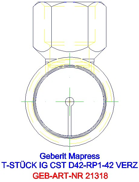 GE Mapress C-Stahl T-Stück mit IG d42-Rp1-42 verzinkt_21318_L