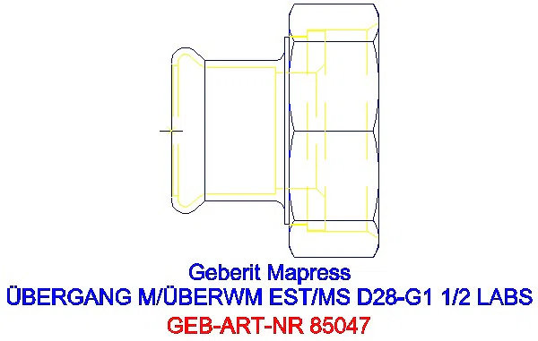 GE Mapress Edelstahl Übergang mit Überwurfmutter (LABS-frei) d28-G1 1/2_85047_A