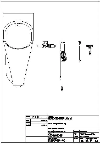 Urinal, HEAVY DUTY, Edst., auto. Sp., 313x732x341 mm, Hw.-Mont., 24 V, HDTX538RS