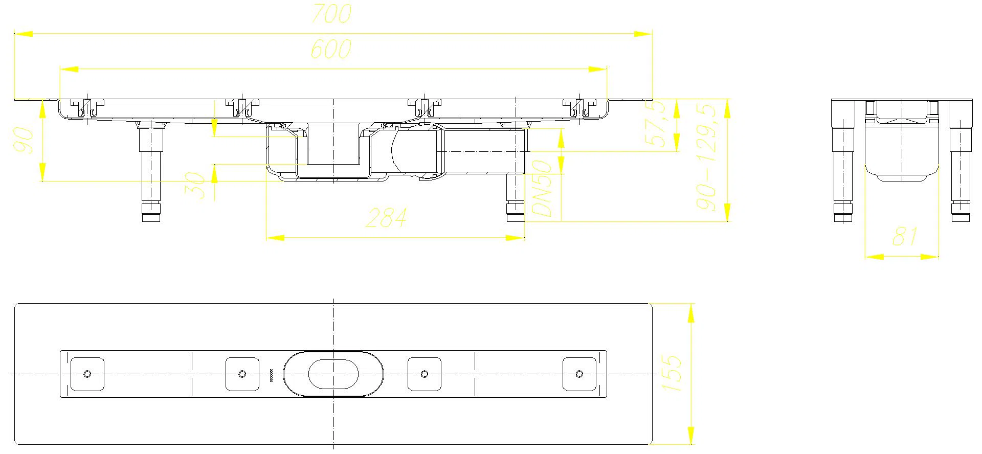 DALLMER Duschrinne CeraLine PLAN F 600 mm, DN 50