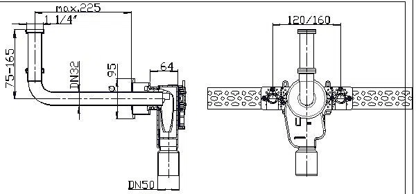 DALLMER Wandeinbau-Siphon 310 CR, 1 1/4" x DN 50