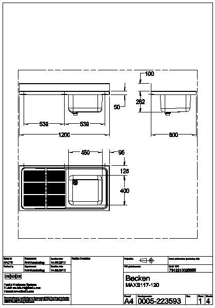 Gewerbespüle, MAXIMA, Edelstahl, 1200x382x600 mm, Tropfteil links, MAXS117-120
