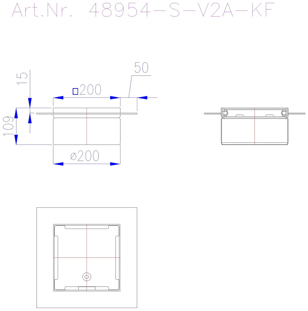 KESSEL-Aufsatzstück geschl. Abdeckpl. V2A, Klebefl.,200mm