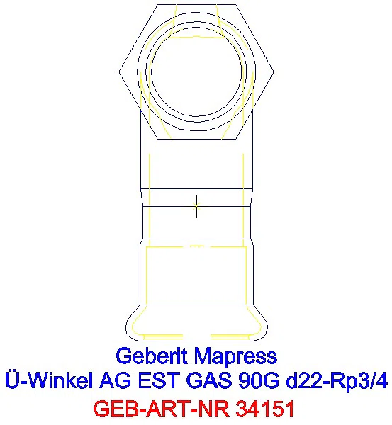 GE Mapress Edelstahl Übergangswinkel 90Gr mit AG (Gas) d22-R3/4_34151_L
