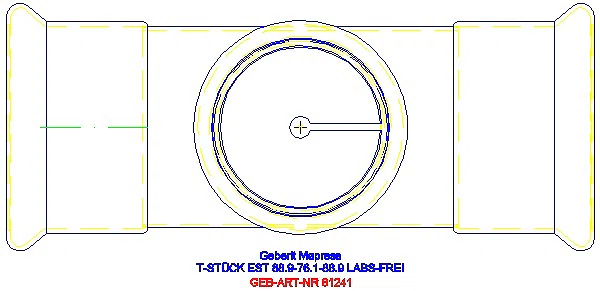 GE Mapress Edelstahl T-Stück reduziert (LABS-frei) d88,9-76,1-88,9_81241_G