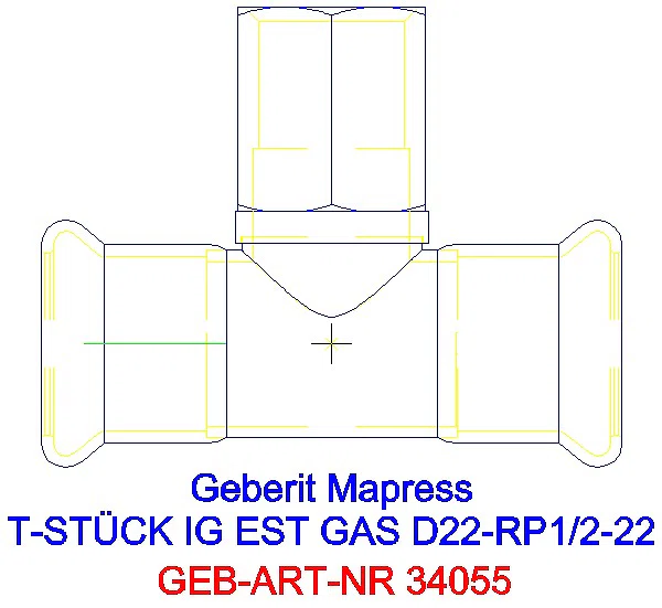 GE Mapress Edelstahl T-Stück mit IG (Gas) d22-Rp1/2-22_34055_A