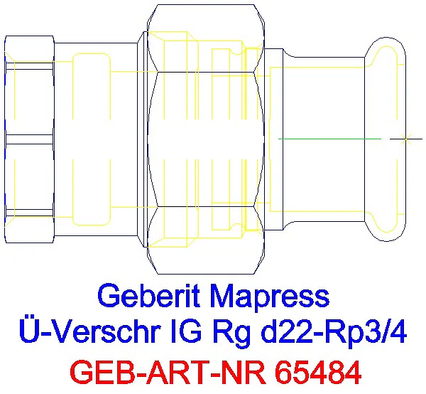 GE Mapress Kupfer Übergangsverschraubung mit IG Rg d22-Rp3/4_65484_A