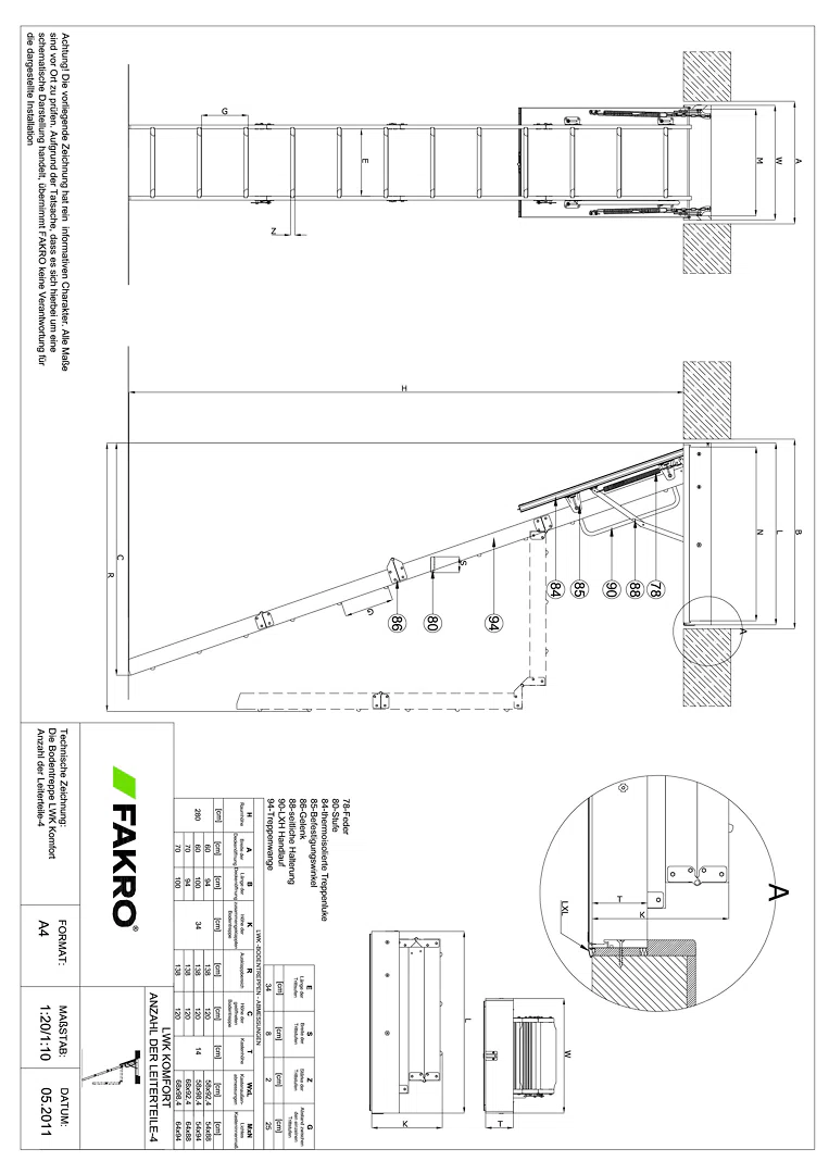 LWK Komfort Mehrteilige Bodentreppe aus Holz Anzahl der Leiterteile-4 - Detail