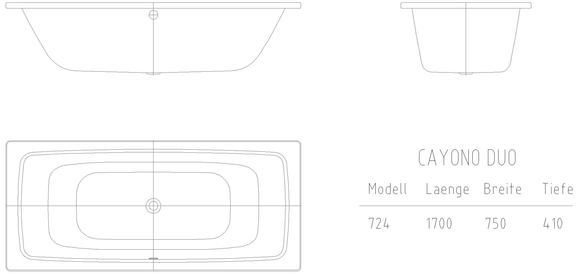 KALDEWEI CAYONO DUO Badewanne, 1700x750 mm, Modell-Nr: 724
