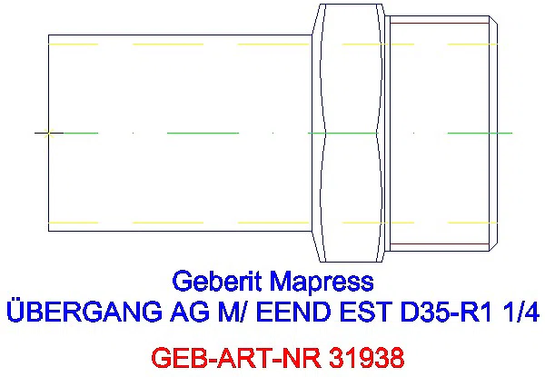 GE Mapress Edelstahl Übergang mit AG und Einschubende d35-R1 1/4_31938_A