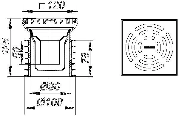 DALLMER Bodenablauf Pronto K Alu, DN 100, 120 x 120 mm