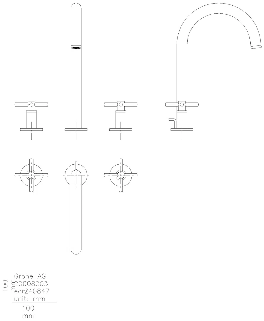GROHE 3-Loch-WT-Batterie Atrio 20643 Rohrauslauf Kreuz-Griff supersteel